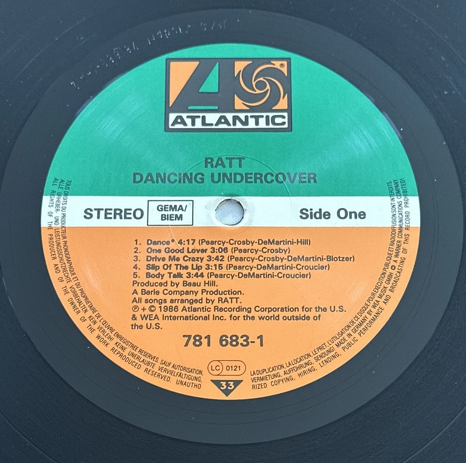 Ratt Dancing Undercover LP vinyl Germany Atlantic 1986 + inner 7816831 Ex / Ex - Image 3 of 4