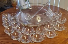 Vintage Riekes Crisa Modern Blown Glass Punch Bowl 23 Piece Set Mint Condition