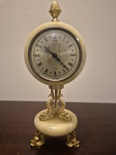 Xavier London Marble Onyx Mantel Clock Dolphin Base Gilt Vintage Heavy