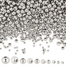 1050 Pcs Stainless Steel Spacer Beads, 5 Sizes , Silver, Round, Beads