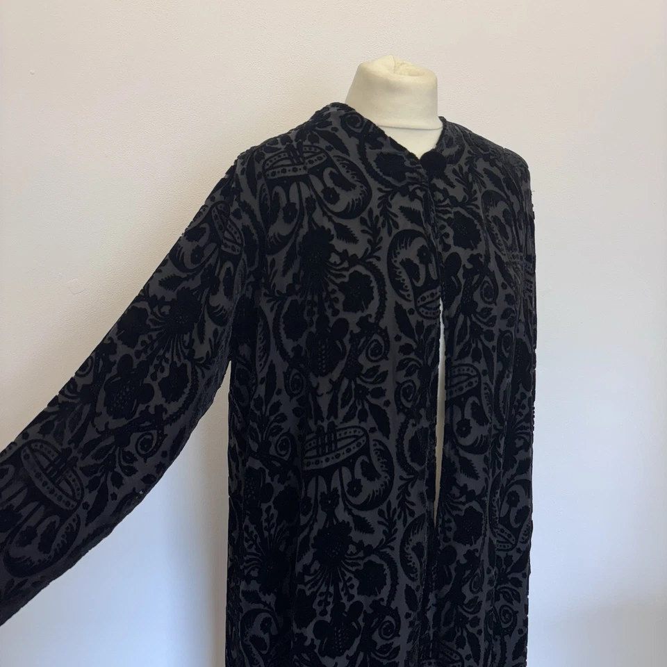 Chaqueta Kimono Antigüedades Lunn Talla Pequeña Mediana Negro Terciopelo Devore Contenido Seda Foto 3 de 4