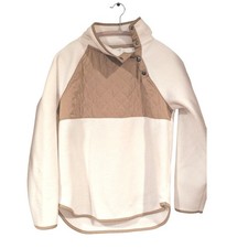 J.Crew Snap Neck Fleece XS Cream Tan Quilted Pullover Gorpcore Cabin Cozy