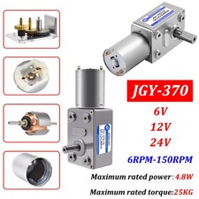 JGY370 Worm Geared Motor DC 6/12/24V High Torque Reduction Reversible Metal Gear