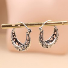 NEW Solid 925 Sterling Silver Hoop Earrings For Her Small Flower Women Earrings