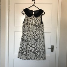 Topshop Dress Womens Size 8 Black Cream Lace Sleeveless Velvet Collar Sleeveless
