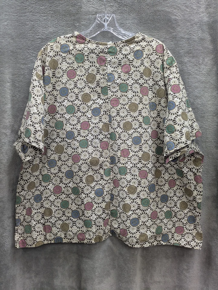 Peaches Scrub Top Women's 2XL Boho Geometric Starburst Dot Retro Neutral - Image 3 of 4