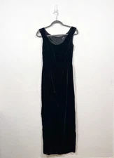 Monsoon Maxi Dress Fits UK 6 Black Velvet Long Vintage Column Evening Occasion