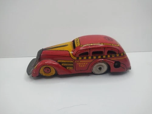 NICE VINTAGE 1930'S MARX TIN LITHO RED WIND UP TRICKY TAXI #2