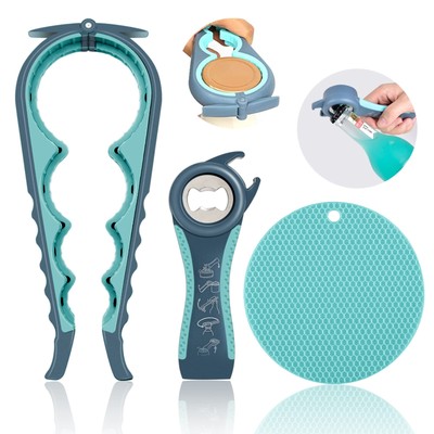 Jar Opener for Weak Hands, Seniors with Arthritis, 5 in 1 Multi Function Bott...