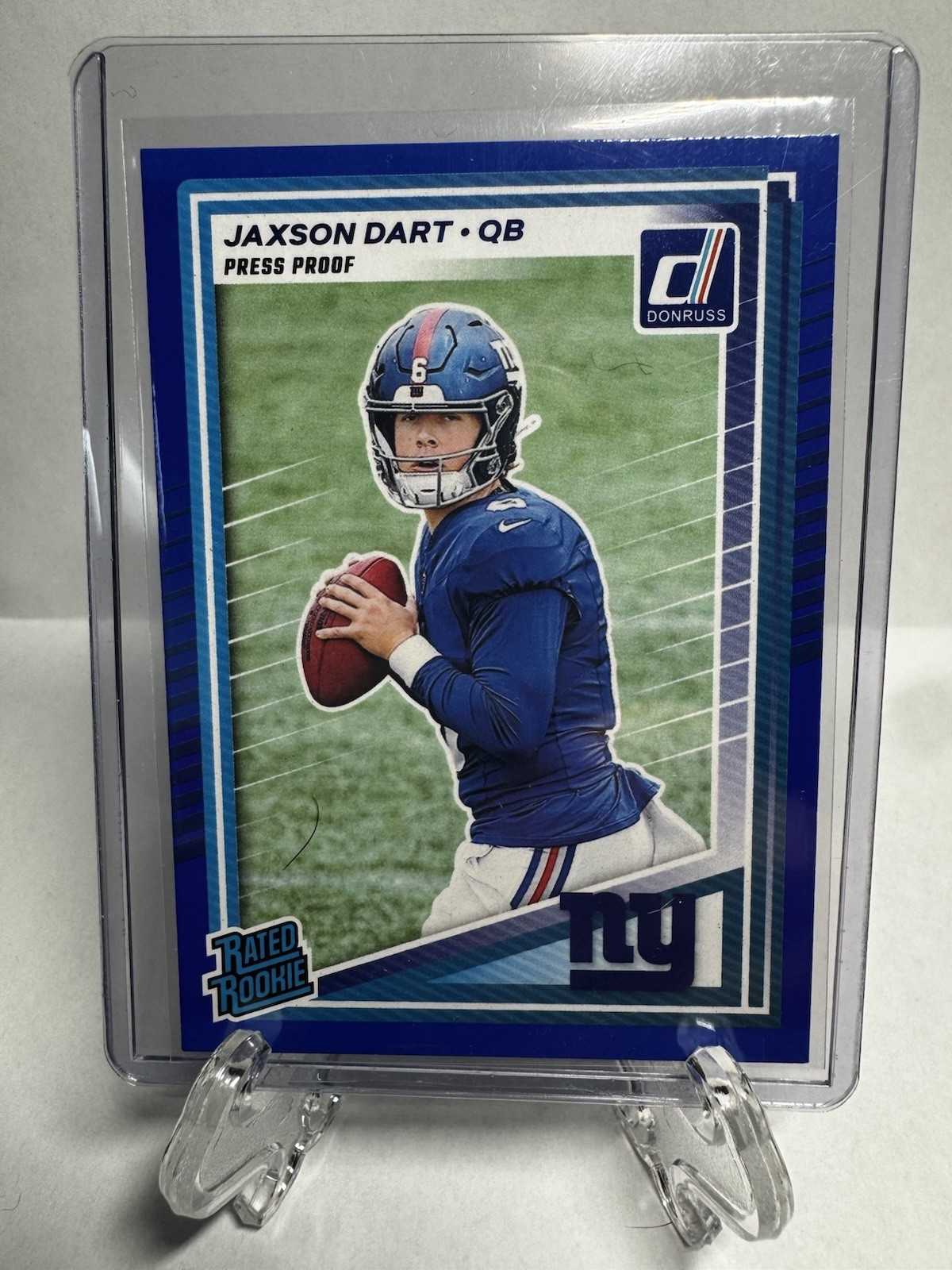 2025 Donruss - Rated Rookie Jaxson Dart #400 Press Proof Blue (RC) NY GIANTS
