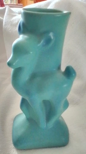 Vintage Van Briggle Ming Blue Deer Fawn Vase - Signed Colorado Springs