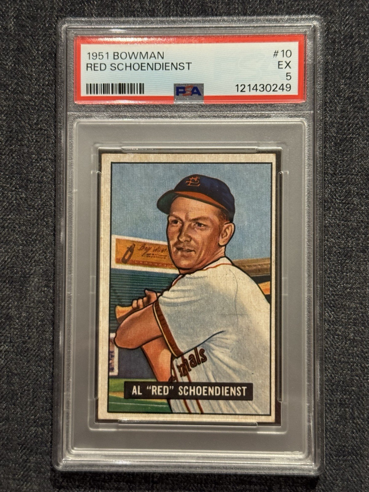 1951 BOWMAN BASEBALL CARD #10 RED SCHOENDIENST ST LOUIS CARDINALS PSA 5 EX