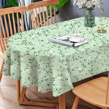 Oval Tablecloth, Green Bird Floral Table Cover Oval 84 x 60 for Summer Party,...
