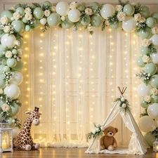 10x10ft Ivory Tulle Backdrop Curtains with Lights String for Parties,Wrinkle ...