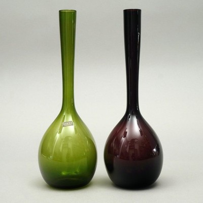 2X Vintage 60S Arthur Percy Glass Vase Green + Red For ASEDA Gullashruf V.MIN