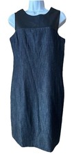 NWT LAUREN RALPH LAUREN Blue Denim Black Sleeveless Round Neck Dress Size 8