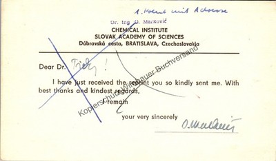 Original Autogramm Oskar Markovic Chemical Institute Slovak Academy of Sciences