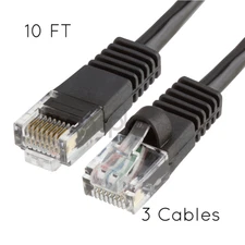 3x 10FT CAT5e Cable Ethernet Lan Network CAT5 RJ45 Patch Cord Internet Black NEW