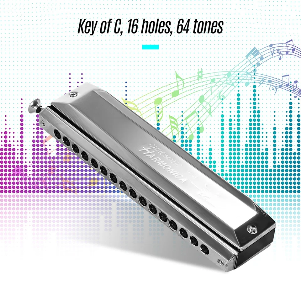 Swan SW-1664 16 Holes Chromatic Harmonica C Key 64 Tones Mouth Organ with Case - Image 3 of 4