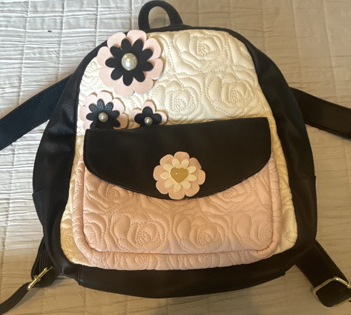 Betsey Johnson Black and Tan Polka Dot Backpack ? BETSEY JOHNSON LEOPARD KITTY CAT BACKPACK ?... | Depop main image 2