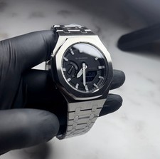 Custom Casio G-Shock Ga-2100 Silver Classic Style Casioak Steel Mod Watch