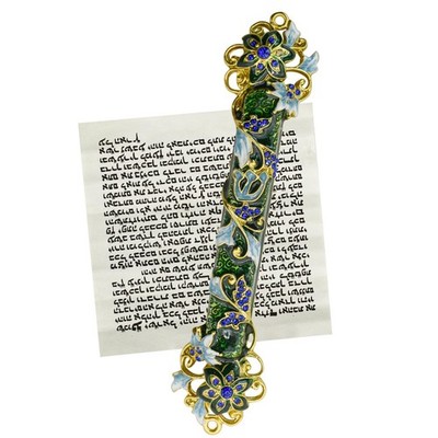 Mezuzah Scroll Door Enamel Zinc Alloy Blessing Case Kosher Green 1.37x5.98
