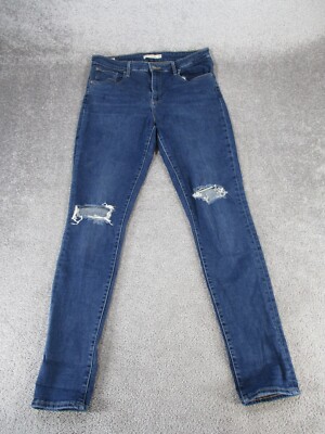 Levis 721 Jeans Womens 31 High Rise Skinny Dark Wash Denim Ripped *