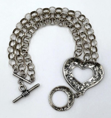 Rare SILPADA 925 STERLING SILVER ROLO LINK HEART TOGGLE CLASP BRACELET B1510
