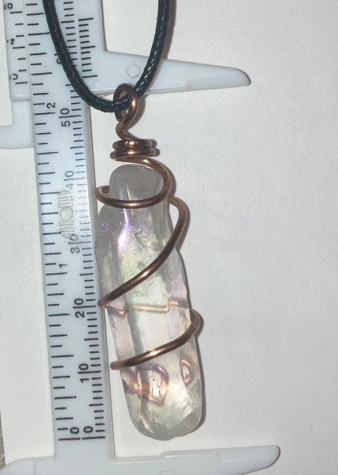 Handmade Angel Aura Rainbow Bismuth Titanium Silicon Quartz Copper Wire Pendant - Image 3 of 3