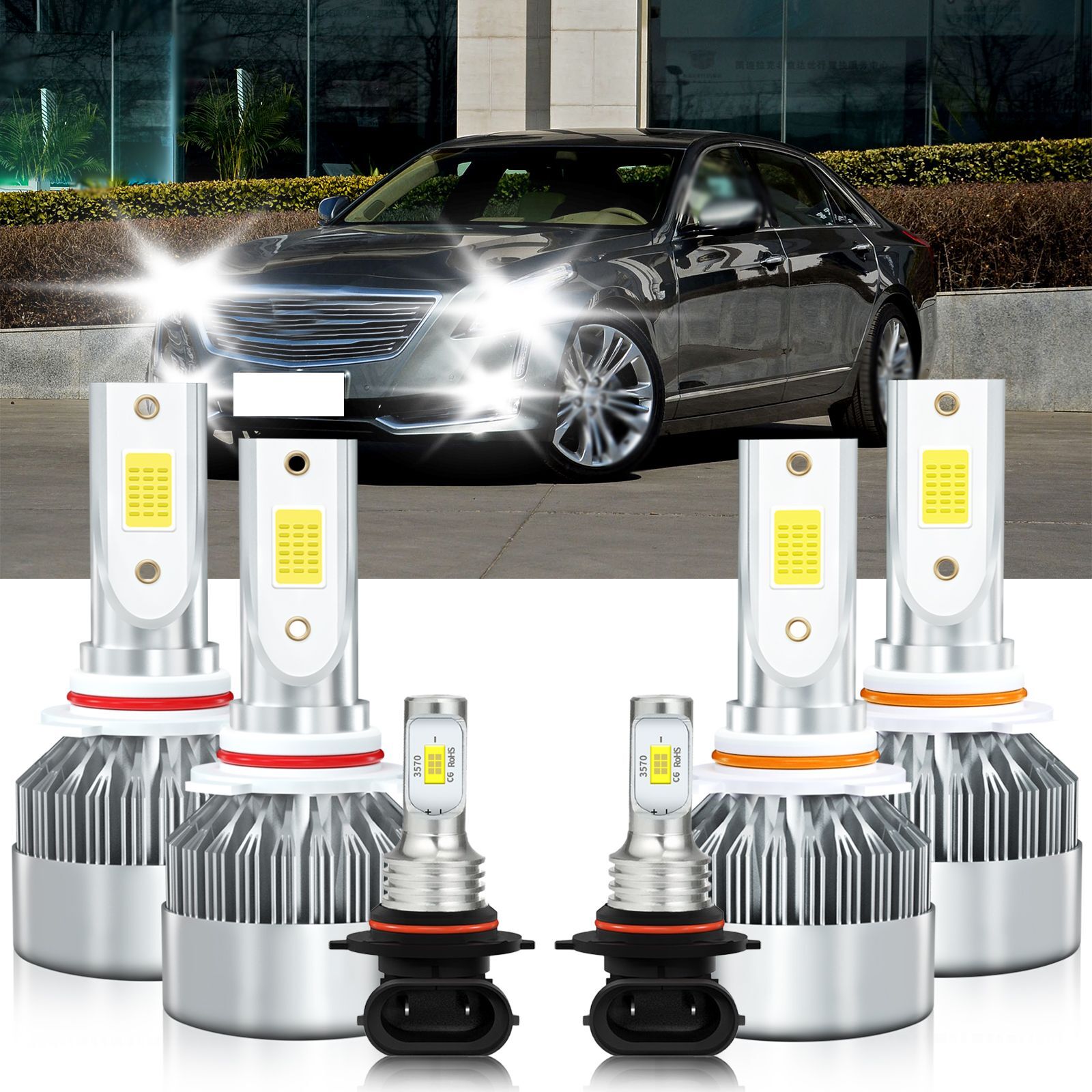 2003-2007 Cadillac CTS 6000K LED Headlight High Low Beam Fog Light Bulbs Kit