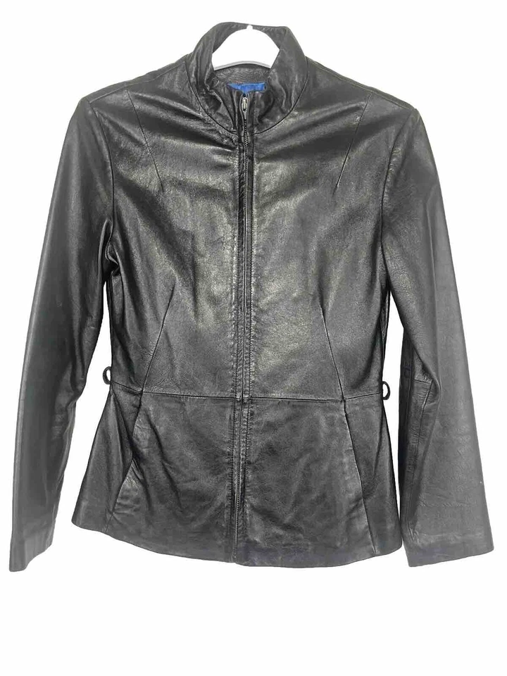 Wilson’s Black Leather Blazer Jacket Sleek Soft Women's SMALL Zip Front No Belt - Image 2 of 4