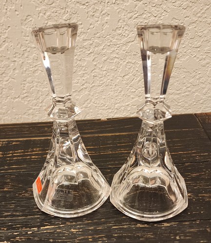 2 Towle Candle Holders 24% Lead Crystal 7.5 inch Tall Made In Austria Stickers - Picture 7 of 9