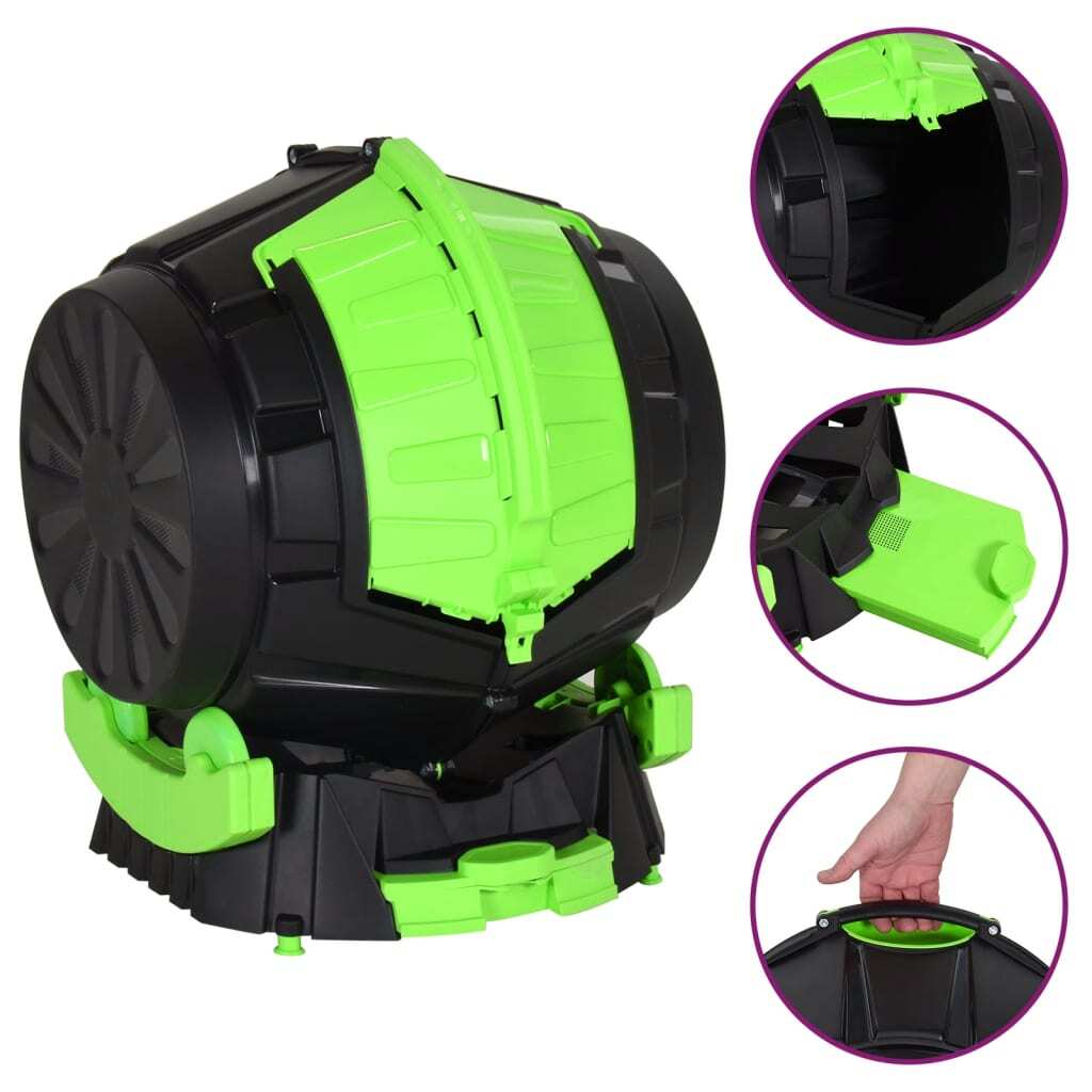 AX Compostiera Rotante 50L Fertilizzante Rifiuti Nero Eco 49.5x44.5x57cm 153612