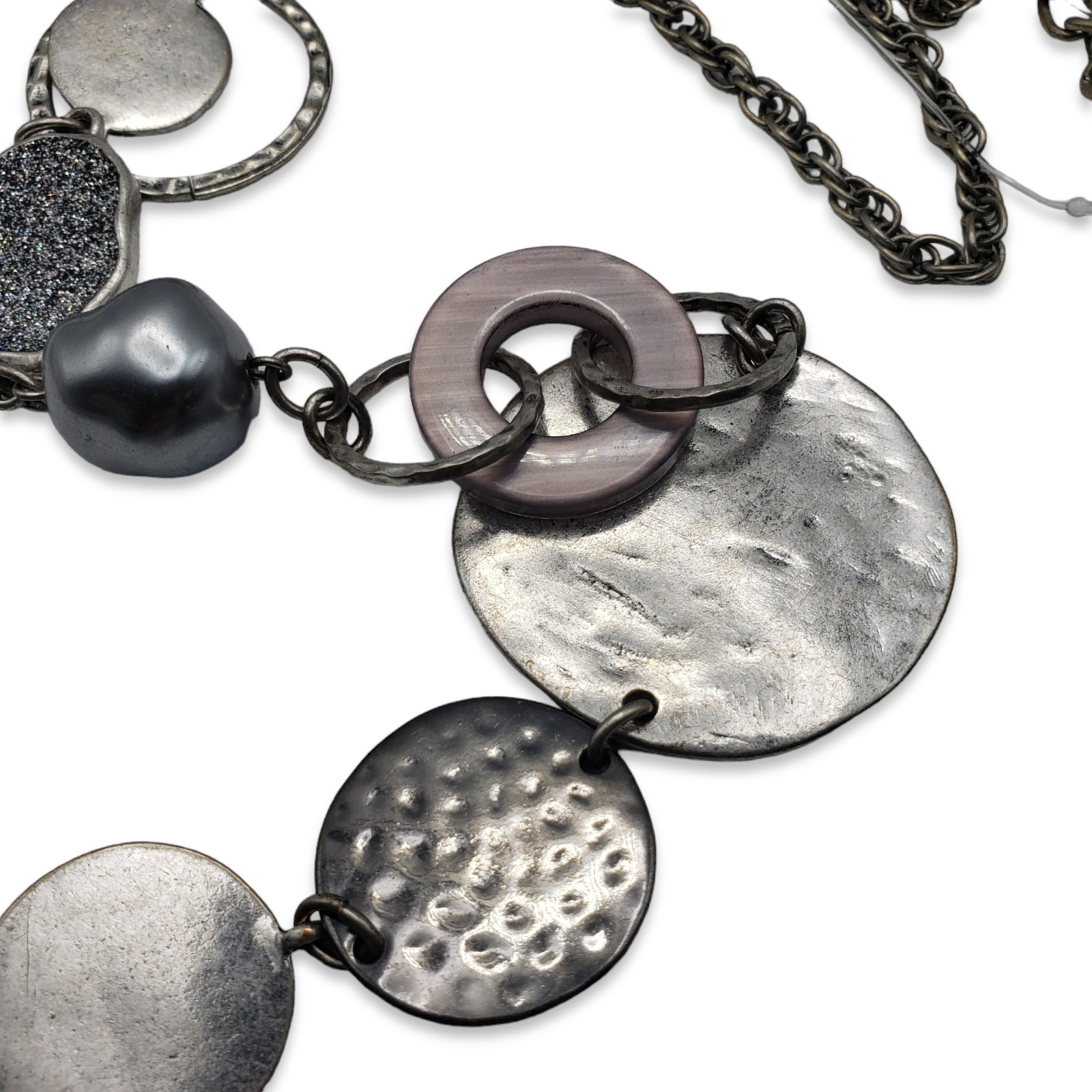 Chico's Long Silver Tone Discs Statement Necklace… - image 6