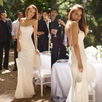 Brautkleid Hochzeitskleid Perle Column Leckage Zurück Weiß Ivory 36 38 40 42 - Bild 1 von 4