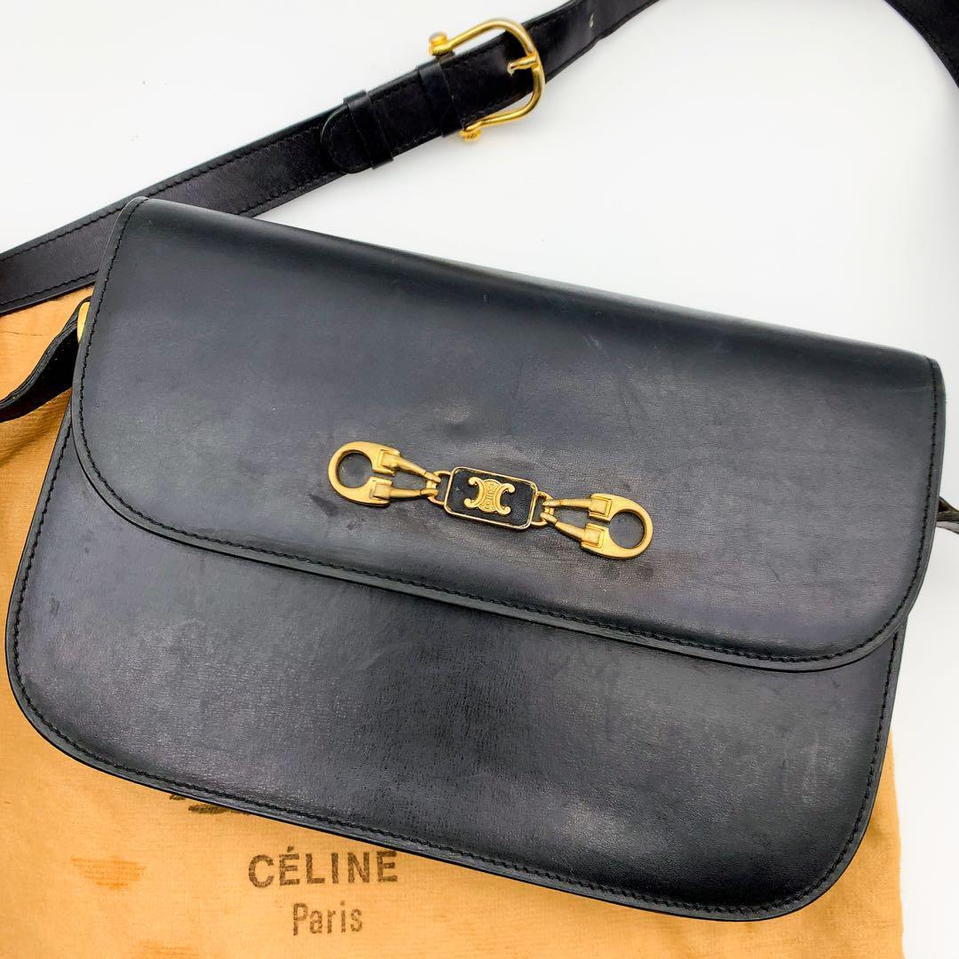 CELINE TROPHÉE ショルダーバッグ ブラック Celine Shoulder Bag Triomphe Logo Box Black Leather | eBay