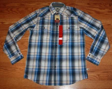 NWT Mens DAKOTA GRIZZLY Long Sleeve Blue Plaid (Surf) Button Front Shirt Sz M