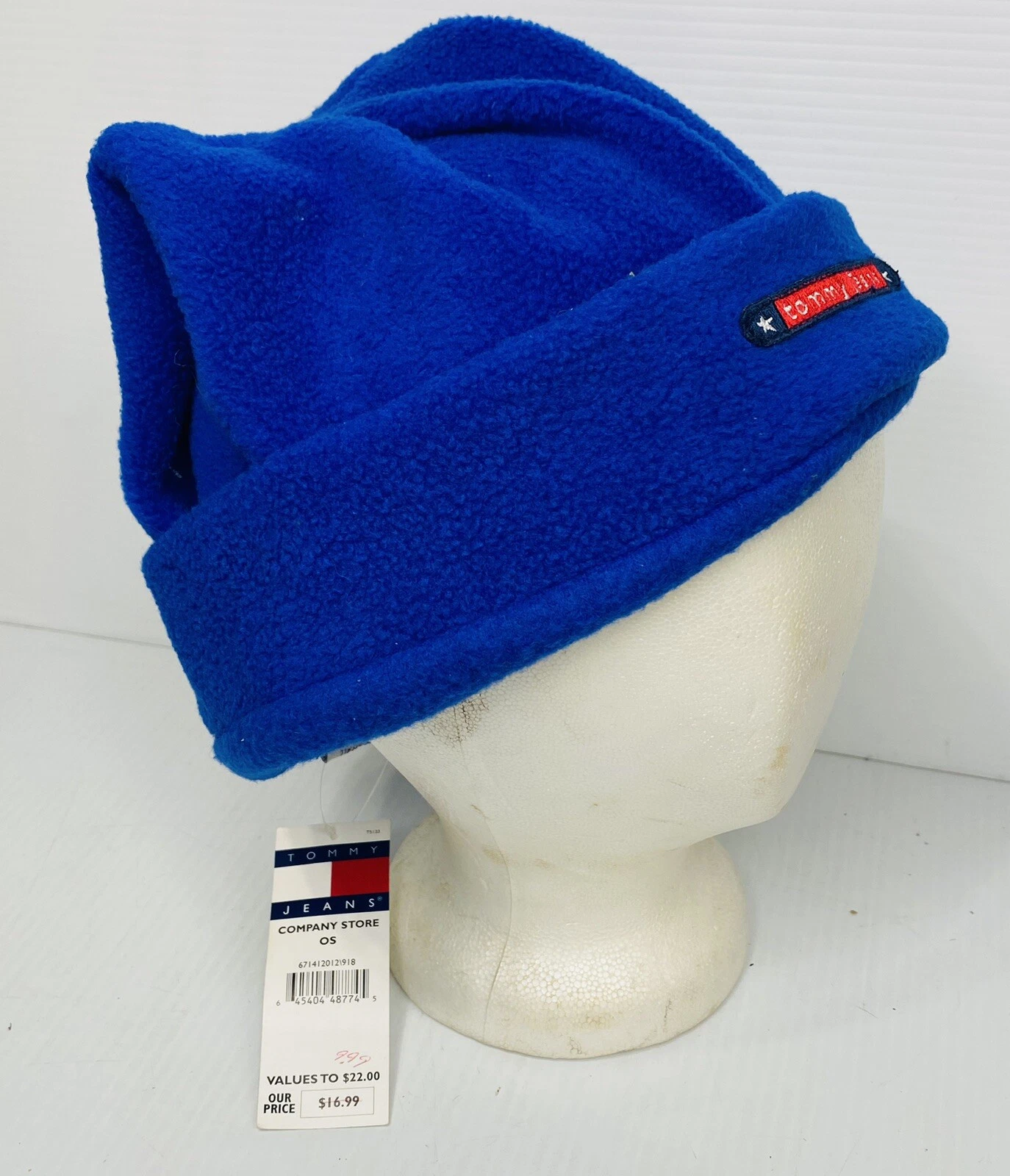 Vintage Tommy Hilfiger Hip Hop Hat Beanie Fleece Cap Ski Blue Outdoors 90s
