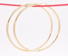 4mm X 90mm 3 1/2" Large Huge Plain Shiny Hoop Earrings REAL 14K Yellow Gold
