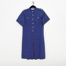 VINTAGE 1970s Miss Onward Navy Blue Short Sleeve Striped Dress