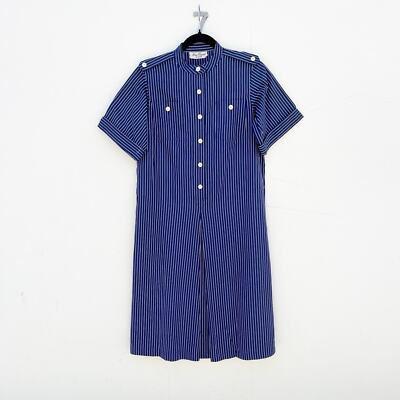VINTAGE 1970s Miss Onward Navy Blue Short Sleeve Striped Dress