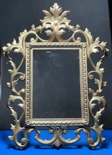 Antique  Frame Gold Gilt Solid Cast Metal Victorian Rococo Style Easel back 12"