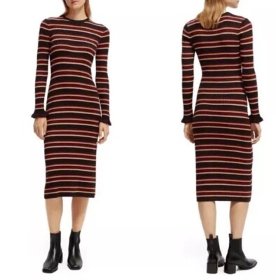 Scotch And Soda XS Striped Midi Dress Anthropologie 