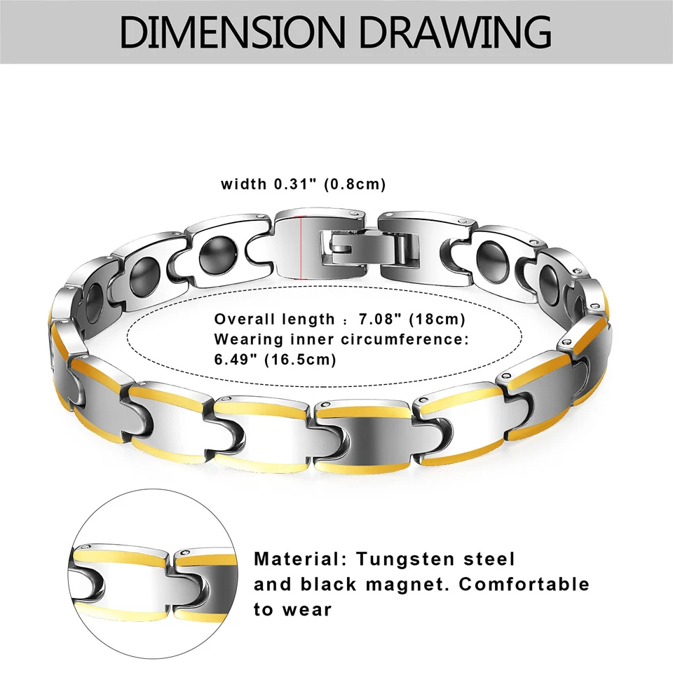 Brazalete de carburo de tungsteno magnético antifatiga salud tono plata dorado unisex Foto 2 de 4