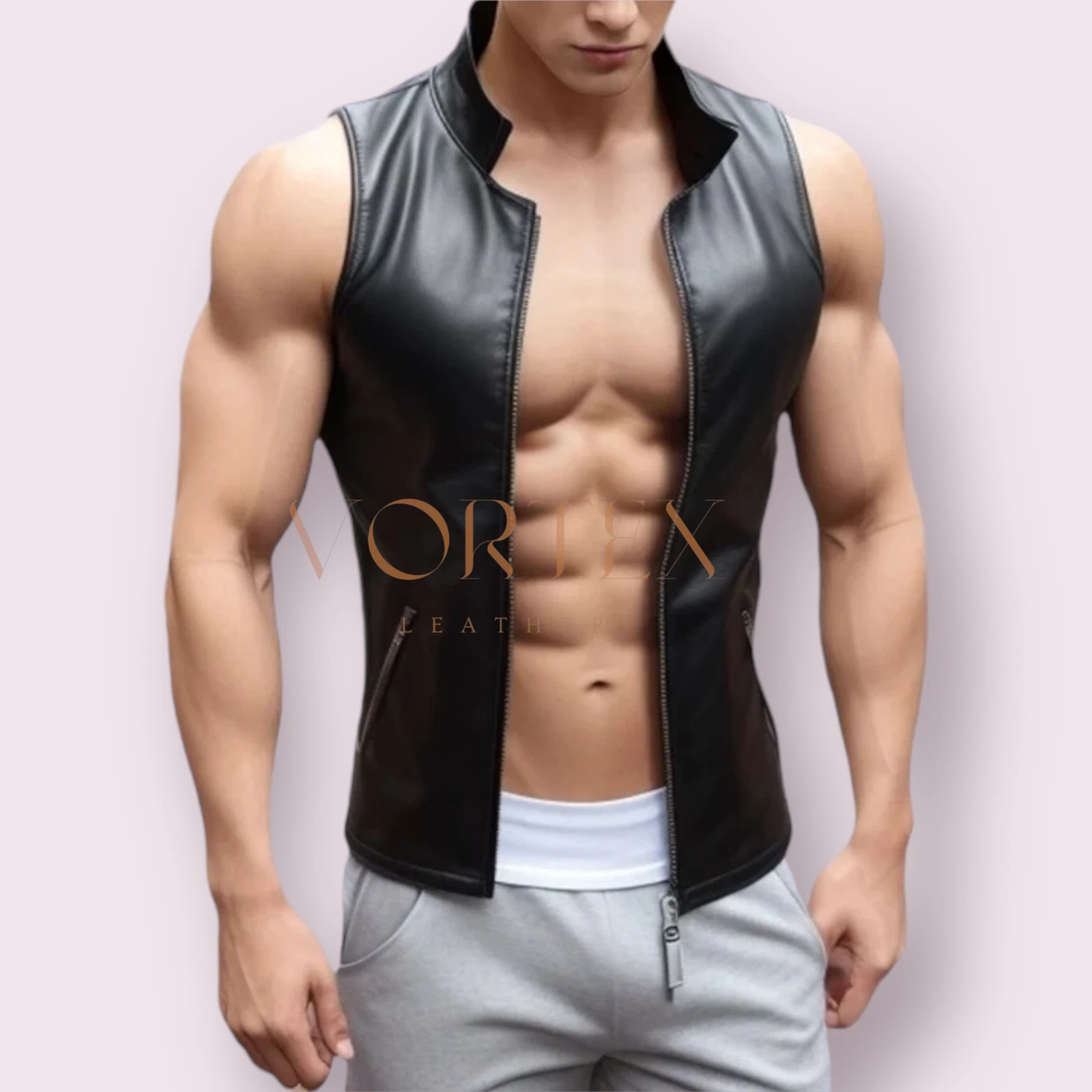 Men's Real Genuine Motorcycle Black Leather Biker Vest Rider style Gay Vest LGBT