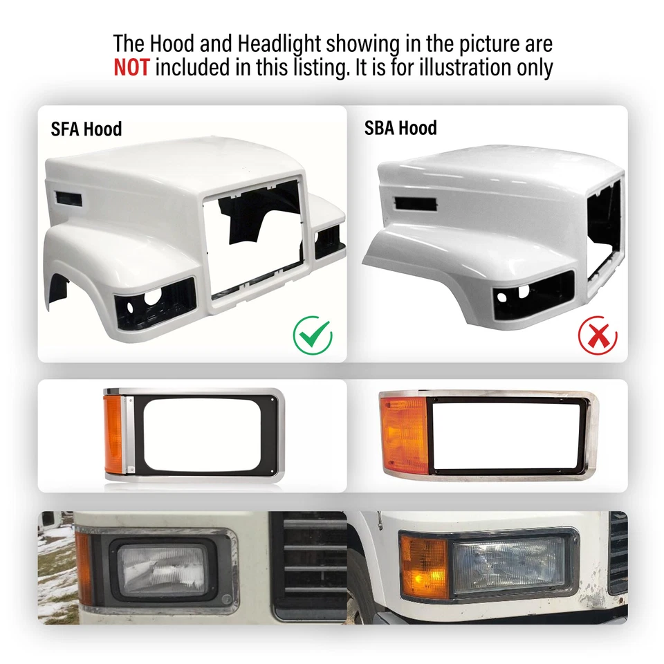 Headlight Bezels W/bulbs Left&Right Side For Mack CH613 SFA Hood Truck 1990-2017 - Изображение 2 из 4