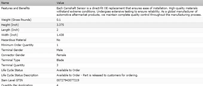 Sensor de posición del árbol de levas ESTÁNDAR para GMC ACADIA 2010-2016 Foto 2 de 4