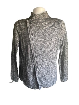GH Bass Woman Black Heather Diagonal Full Zip Sweatshirt Knit Jacket Medium