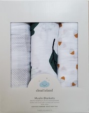 Cloud Island Muslin Blanket 3pcs Set 100 Cotton
