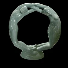 Vtg Haeger Pottery Circle Of Love Statue Sculpture Art Deco Green Original Tag